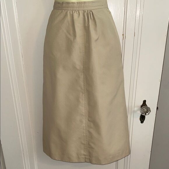 Vintage 70s Domino Brand Polyester/Rayon Fully Lined Khaki Straight Skirt - Picture 1 of 7